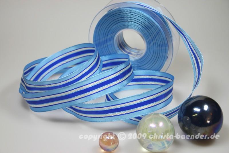 Streifenband Rimini Hellblau mit Draht 25mm