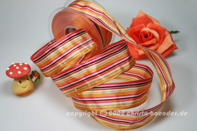 Streifenband Rainbow Orange mit Draht 40mm