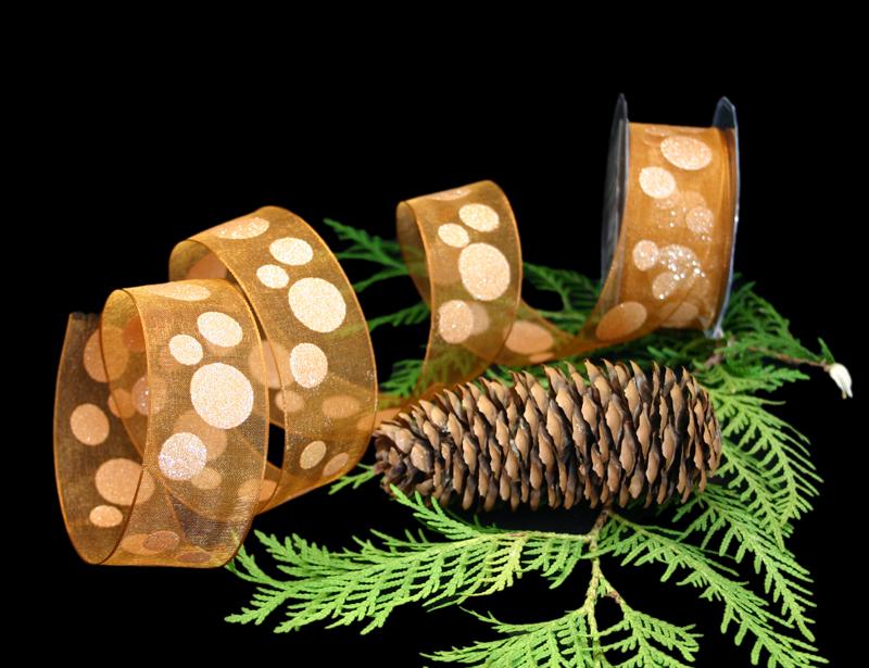 Organzaband Bubbles Braun mit Draht 40mm