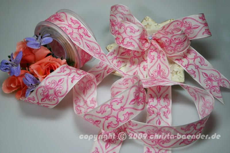 Motivband Barock Pink mit Draht 40mm
