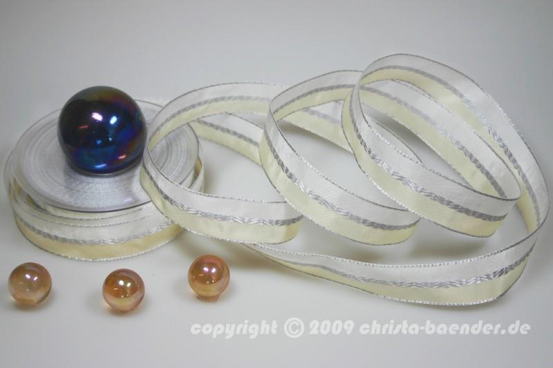 Streifenband Ravenna Weiß mit Draht 25mm