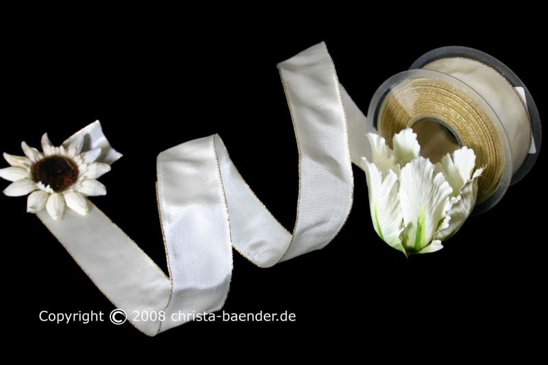 Uniband Goldkante Taipeh Weiß mit Draht 40mm