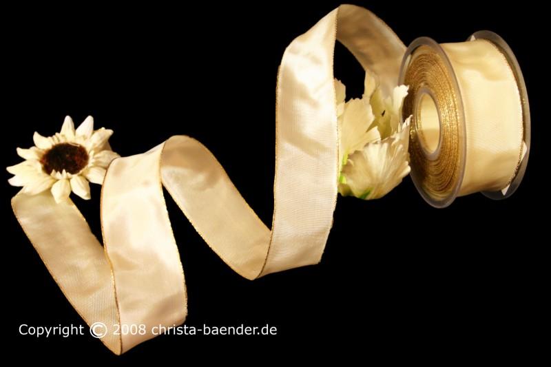 Uniband Goldkante Taipeh Creme mit Draht 40mm