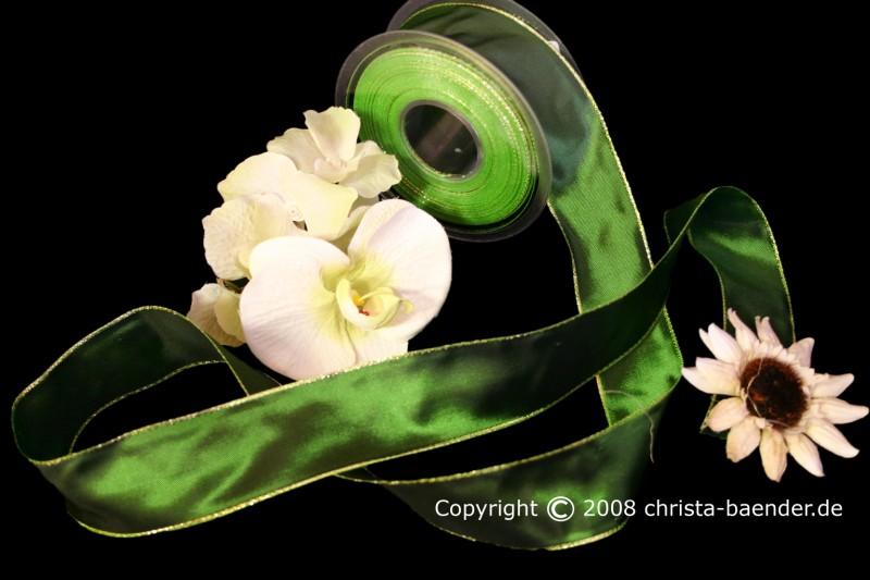 Uniband Goldkante Taipeh Grün mit Draht 40mm