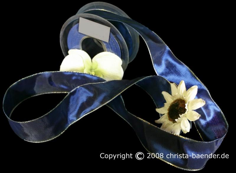 Uniband Goldkante Taipeh Blau mit Draht 40mm