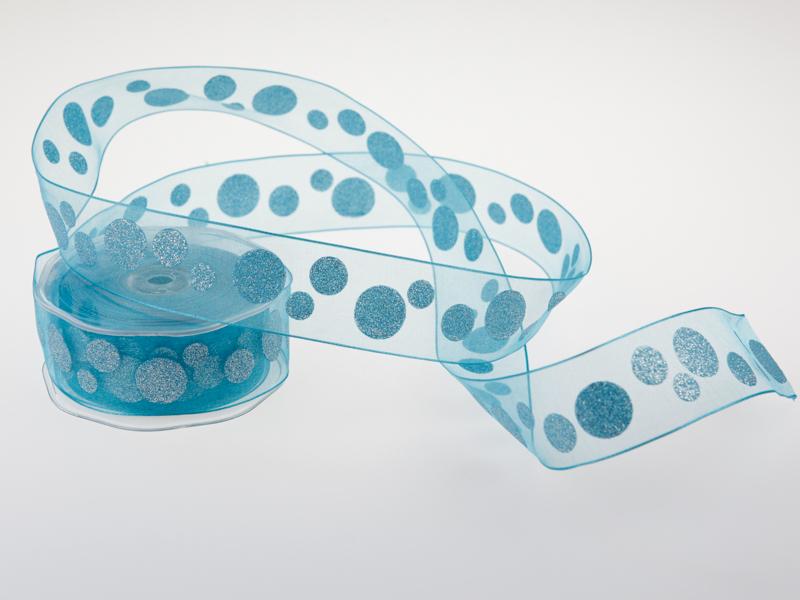 Organzaband Bubbles Türkis mit Draht 40mm