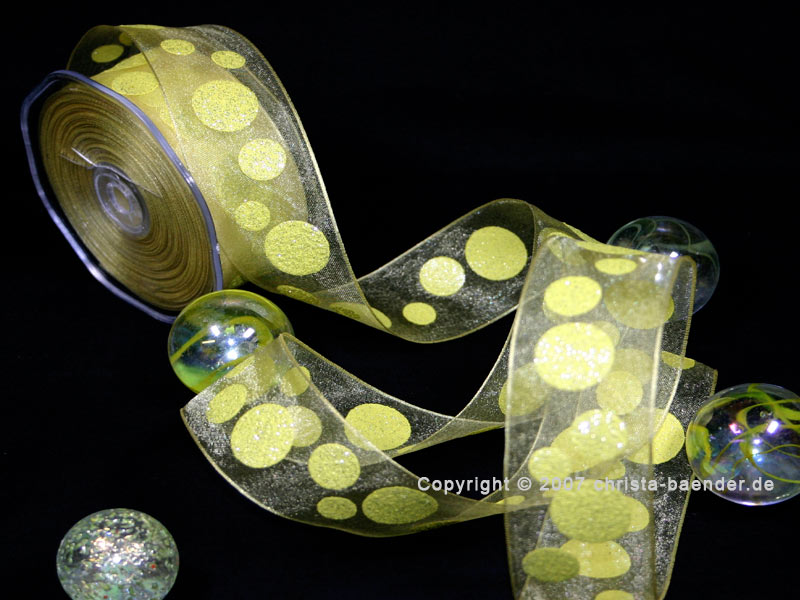 Organzaband Bubbles Gelb mit Draht 40mm