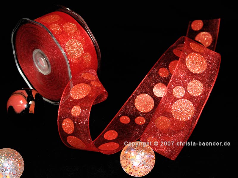 Organzaband Bubbles Rot mit Draht 40mm