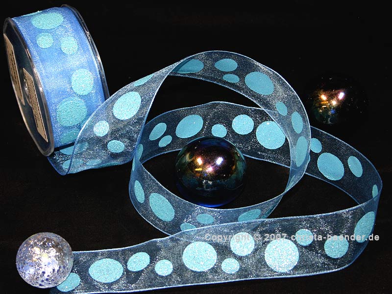 Organzaband Bubbles Hellblau mit Draht 40mm