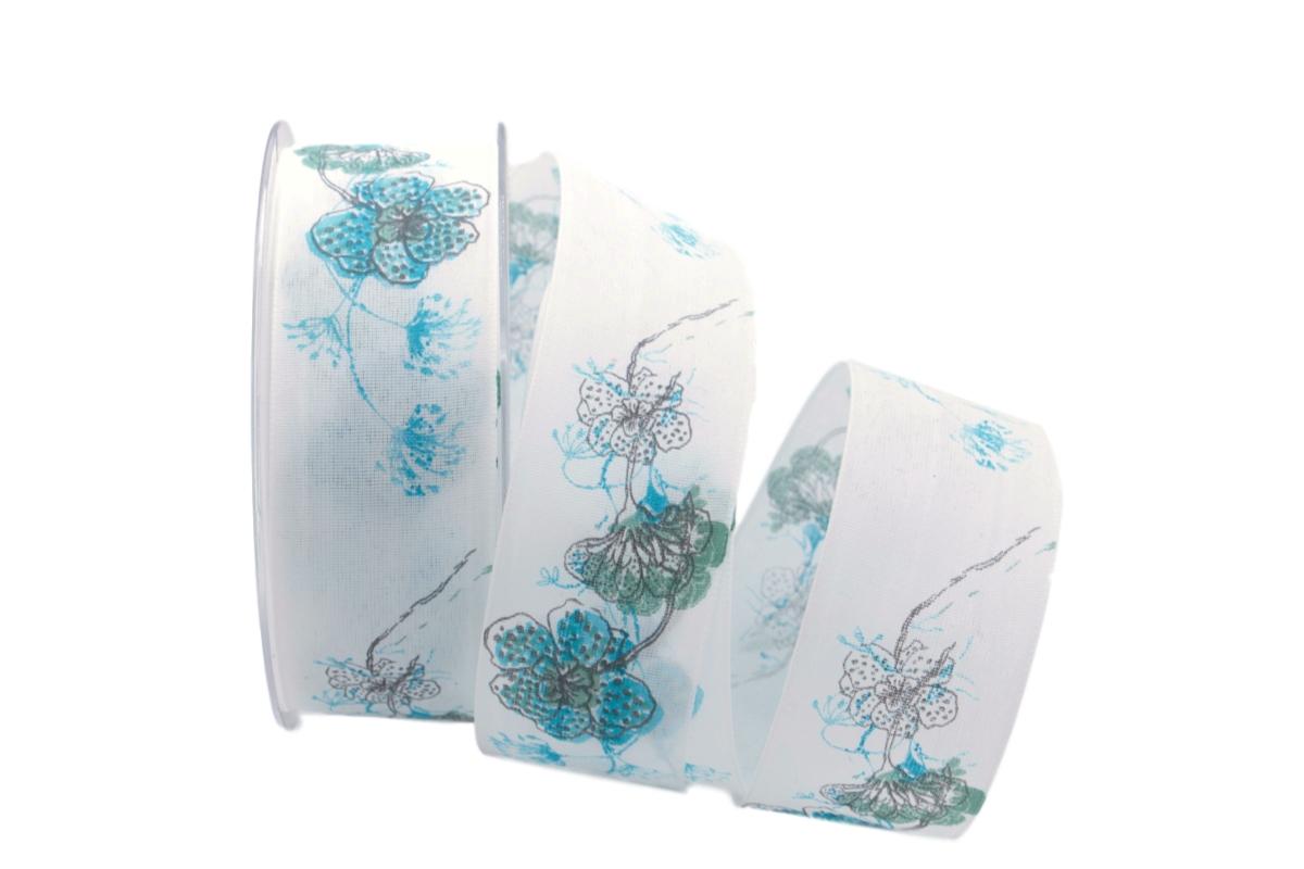 Blumenband Mainau türkis 40mm mit Angelschnur