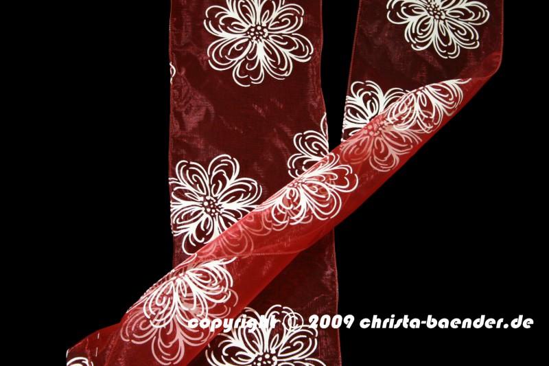 Organzaband Springflowers Rot mit Draht 150mm