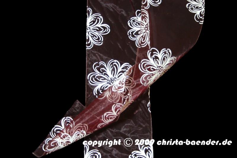 Organzaband Springflowers Bordeaux mit Draht 150mm