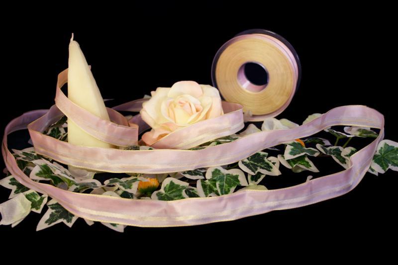 Streifenband Trilogie Rose mit Draht 25mm