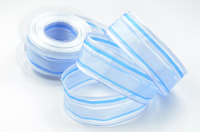 Streifenband Harmonie hellblau mit Draht 40mm