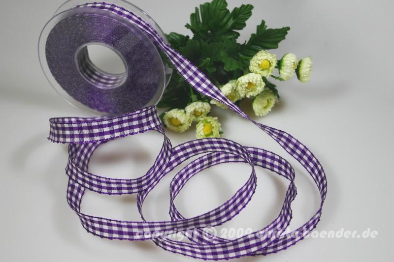 Karoband Landhauskaro Lila mit Draht 15mm