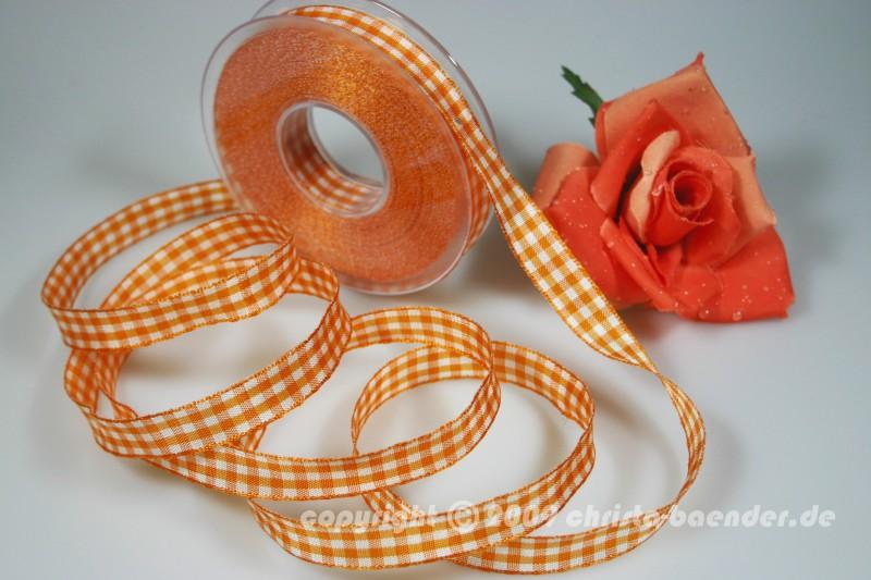 Karoband Landhauskaro Orange mit Draht 15mm
