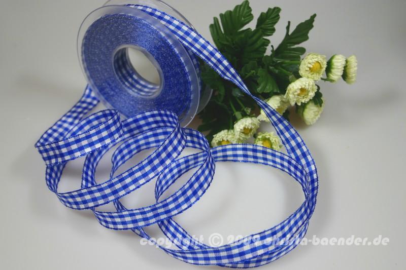 Karoband Landhauskaro Blau mit Draht 15mm