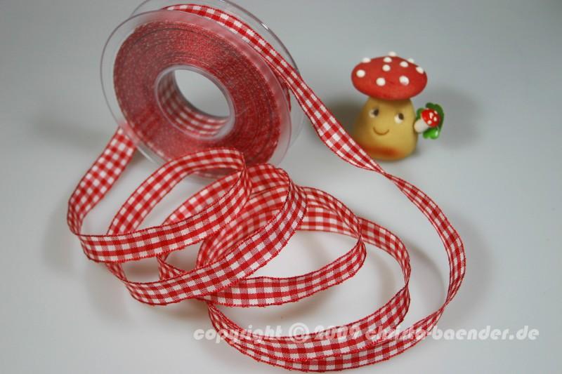 Karoband Landhauskaro Rot mit Draht 15mm