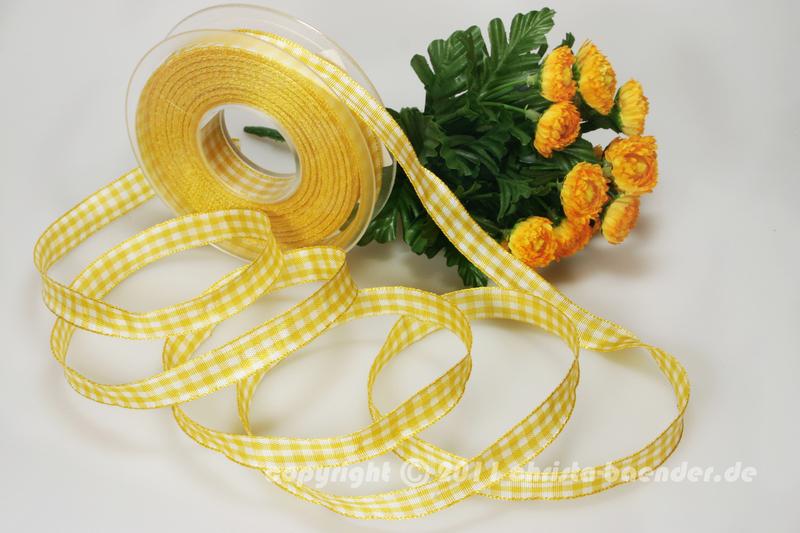 Karoband Landhauskaro Gelb mit Draht 15mm