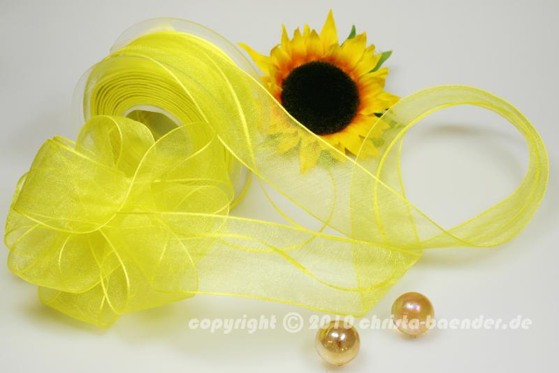 Organzaband Ziehband Gelb ohne Draht 40mm