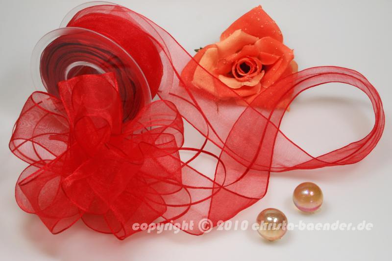 Organzaband Ziehband Rot ohne Draht 40mm