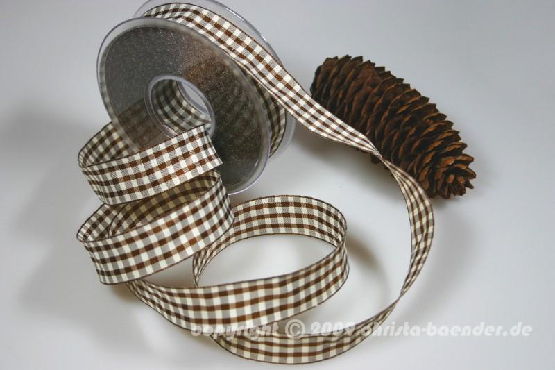 Karoband Landhauskaro Braun mit Draht 25mm