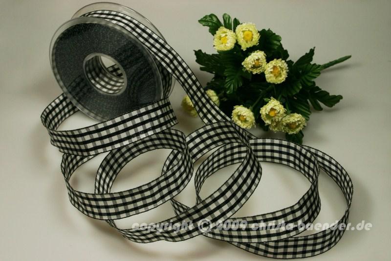 Karoband Landhauskaro Schwarz mit Draht 25mm