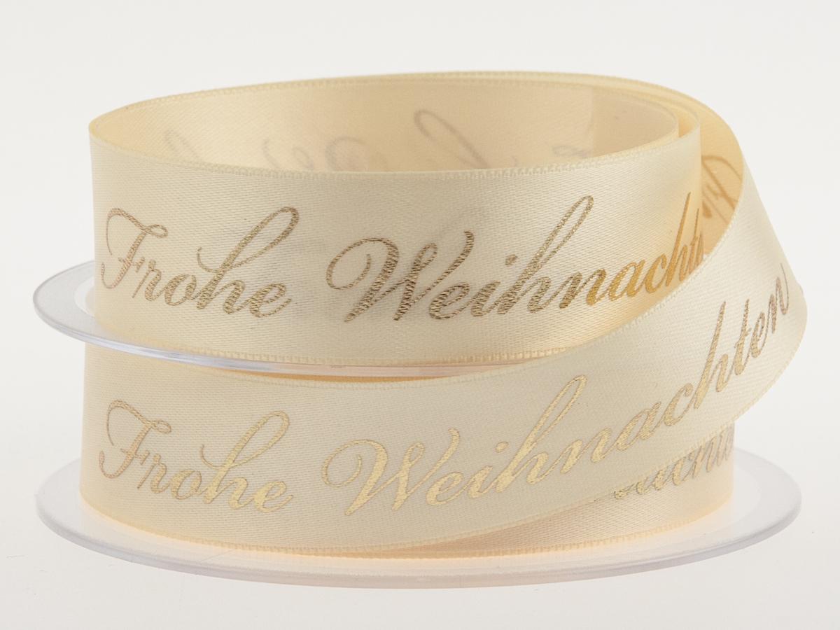Weihnachtsband Frohe Weihnachten Creme 25 mm ohne Draht