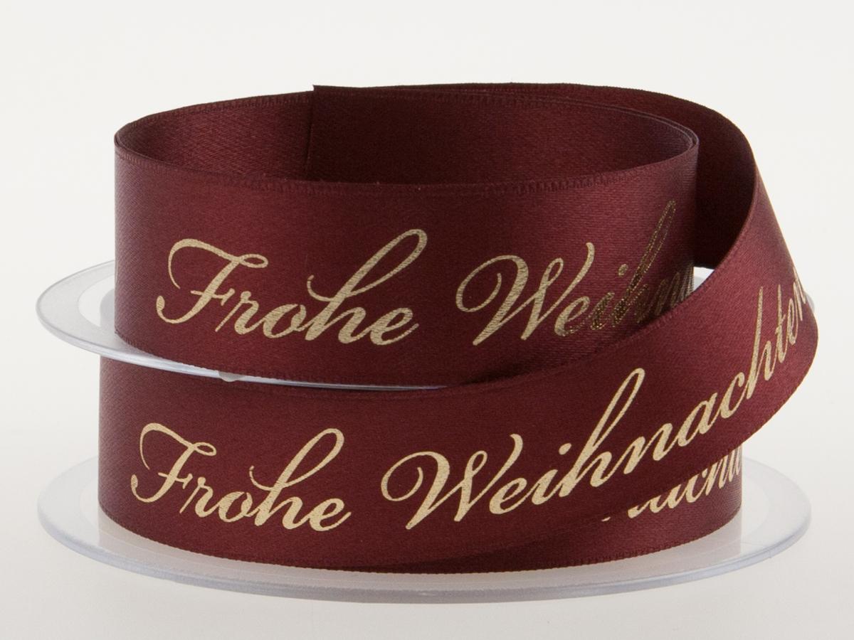 Weihnachtsband Frohe Weihnachten Bordeaux 25 mm ohne Draht
