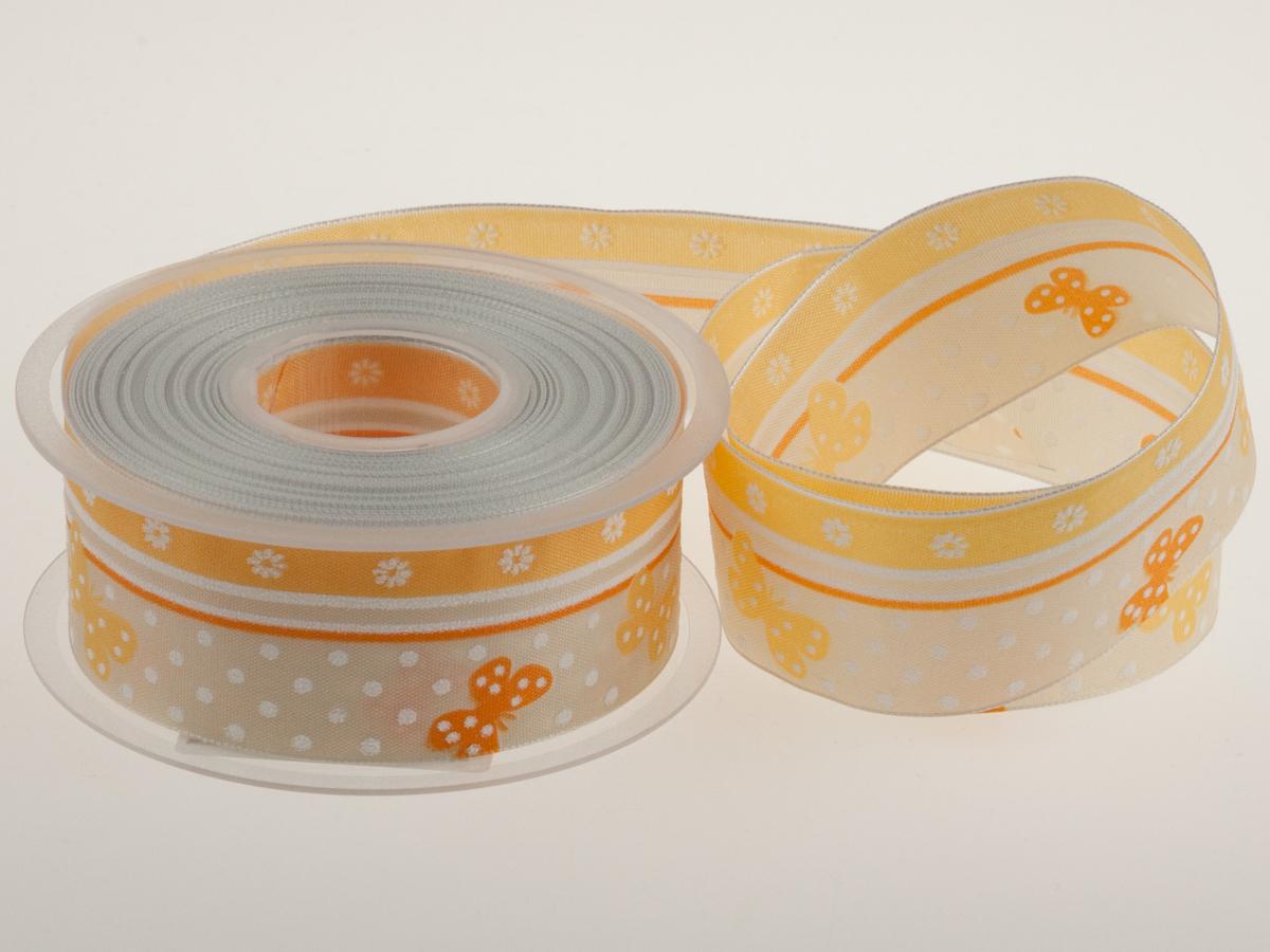 Motivband Schmetterling creme mit Draht 40 mm