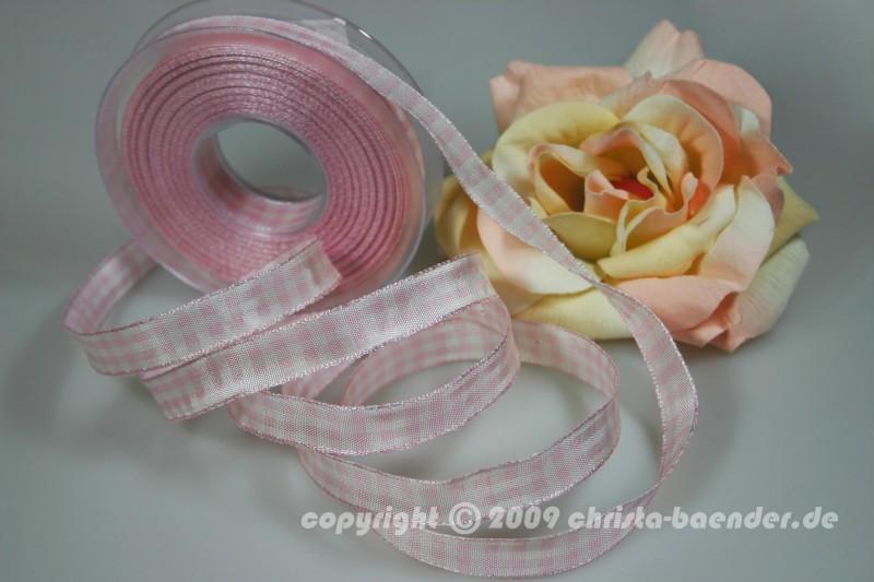 Karoband Landhauskaro Rosa mit Draht 15mm