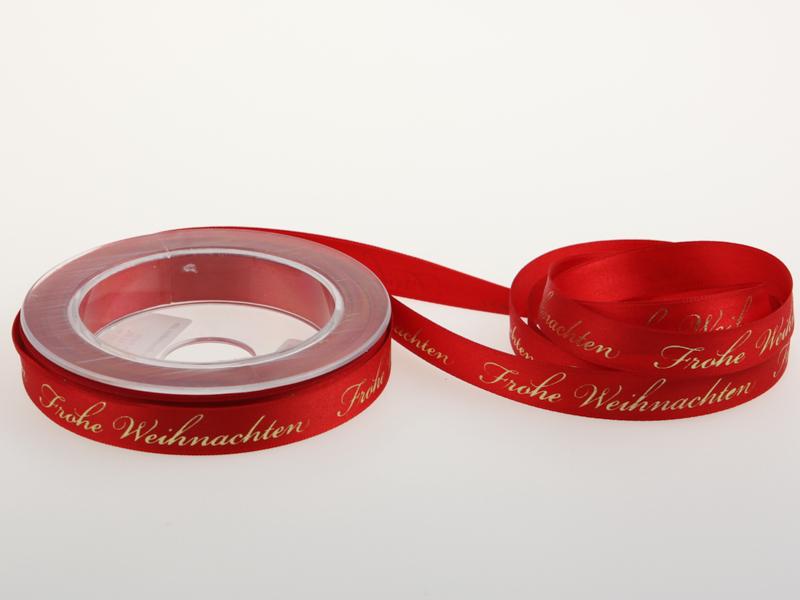 Weihnachtsband Frohe Weihnachten Rot 15 mm ohne Draht