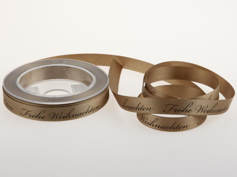 Weihnachtsband Frohe Weihnachten Toffee 15 mm ohne Draht