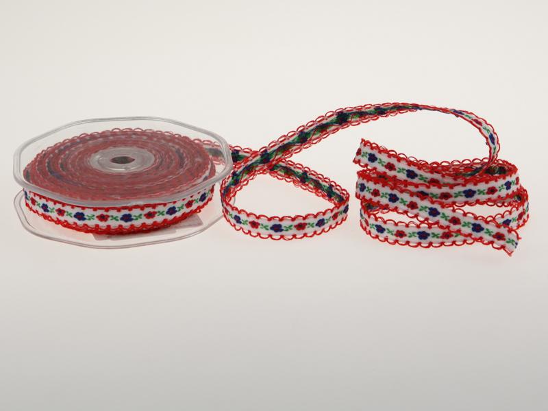 Blumenband Folklore Rot ohne Draht 13 mm