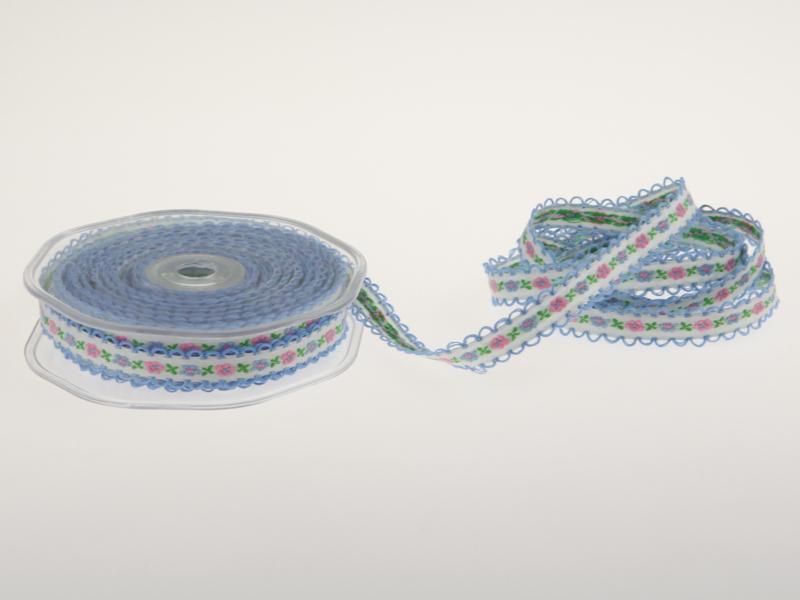 Blumenband Folklore Blau ohne Draht 13 mm