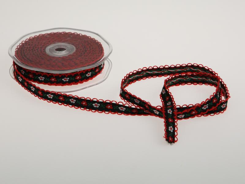 Blumenband Folklore Schwarz ohne Draht 13 mm
