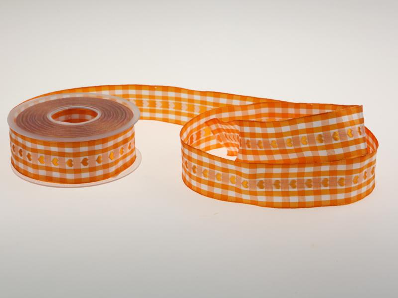 Vichykaro mit Herz Orange 40 mm mit Draht