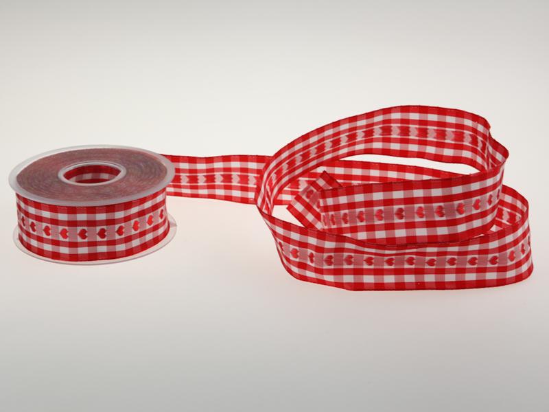 Vichykaro mit Herz Rot 40 mm mit Draht