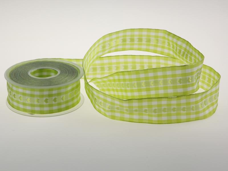 Vichykaro mit Herz Mintgrün 40 mm mit Draht