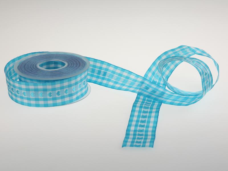 Vichykaro mit Herz Türkis 40 mm mit Draht