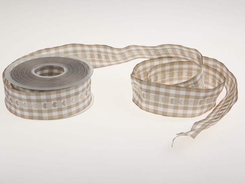 Vichykaro mit Herz Braun 40 mm mit Draht