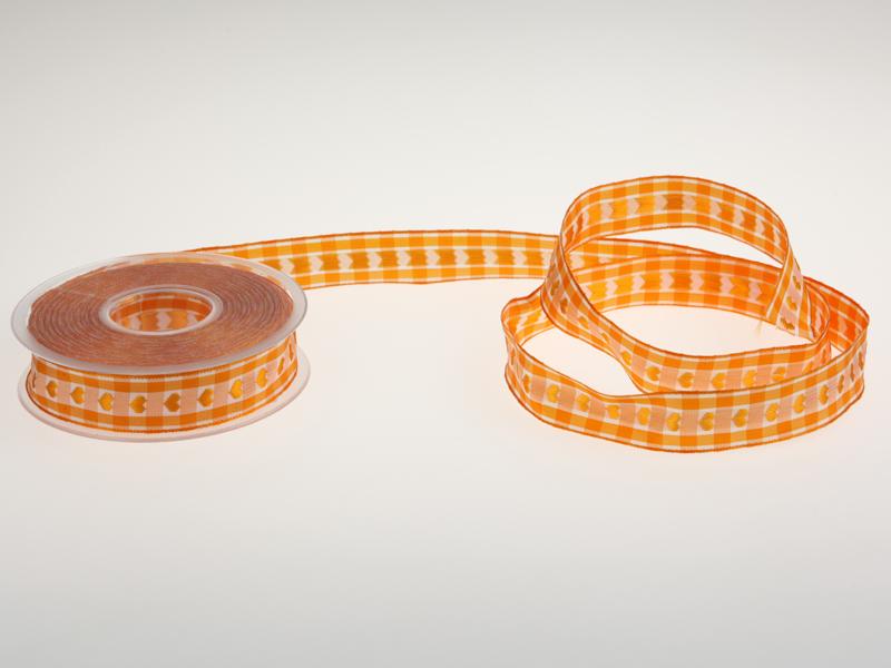 Vichykaro mit Herz Orange 25 mm mit Draht