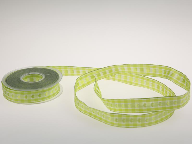 Vichykaro mit Herz Mintgrün 25 mm mit Draht