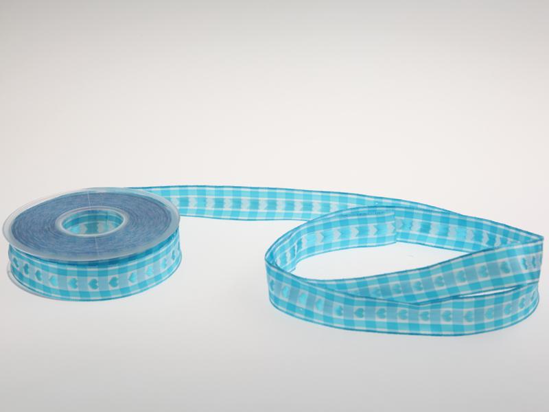 Vichykaro mit Herz Türkis 25 mm mit Draht