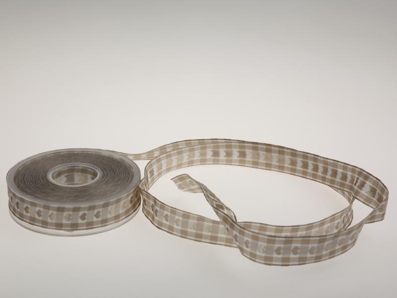 Vichykaro mit Herz Braun 25 mm mit Draht