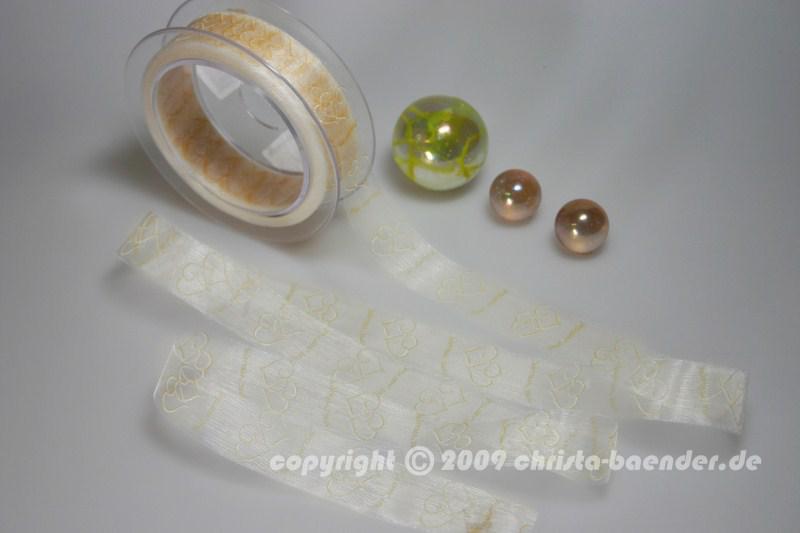 Organzaband Just Married Creme Lachs ohne Draht 25mm