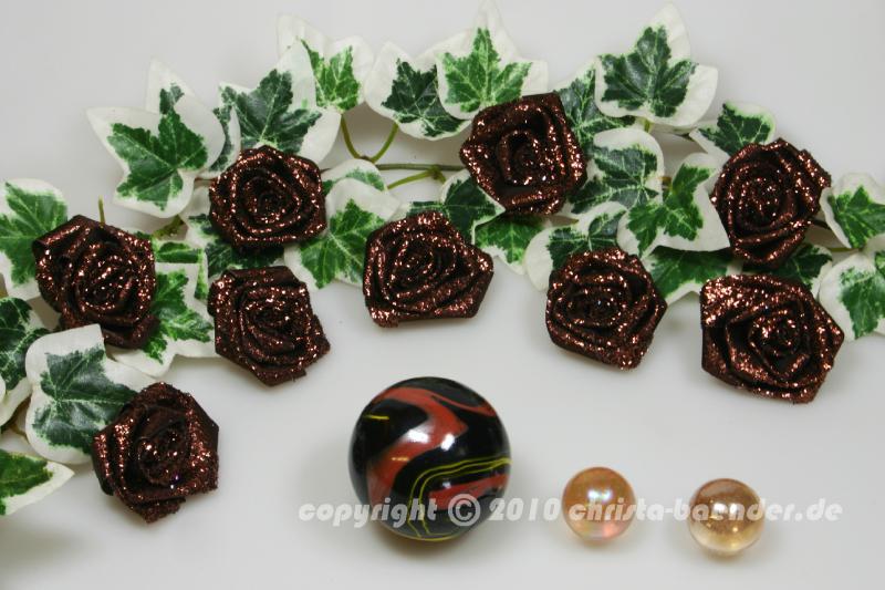 Weihnachtsband Dekoartikel Glitzerrosen Bronze 38mm 12 Stück