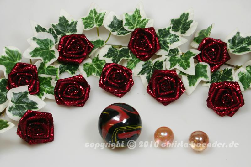 Weihnachtsband Dekoartikel Glitzerrose Bordeaux 38mm 12Stück