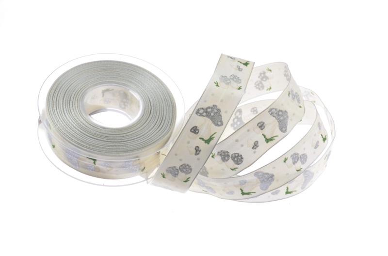 Motivband Fliegenpilz weiß  mit Draht 25mm