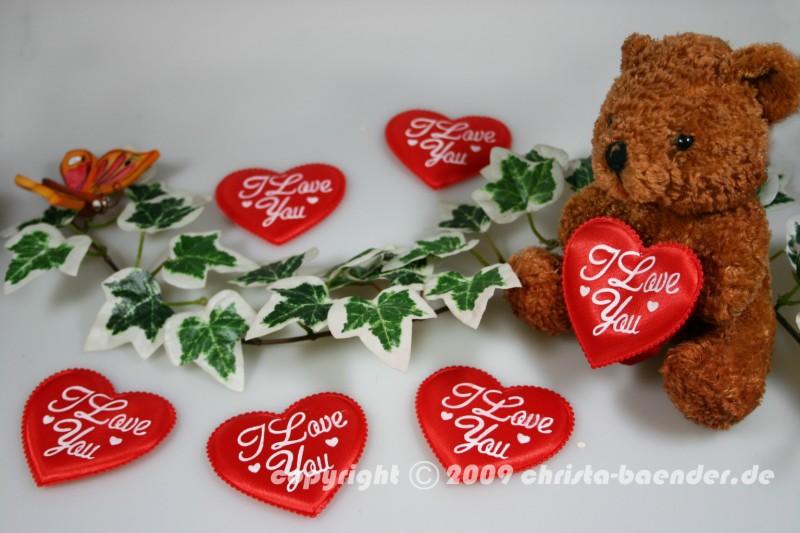Satinherzen Rot "I Love You" Groß